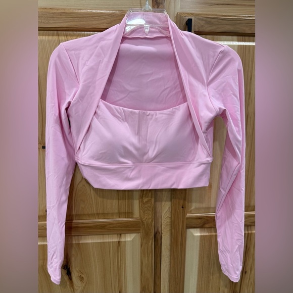 HALARA Softly Zero Pink Long Sleeve Padded Cropped Yoga Sports Fitted Top - Picture 4 of 14